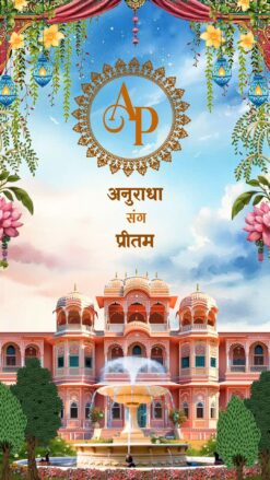 Royal Palace Hindi Wedding Invitation Video with Fountain Design and Floral Theme