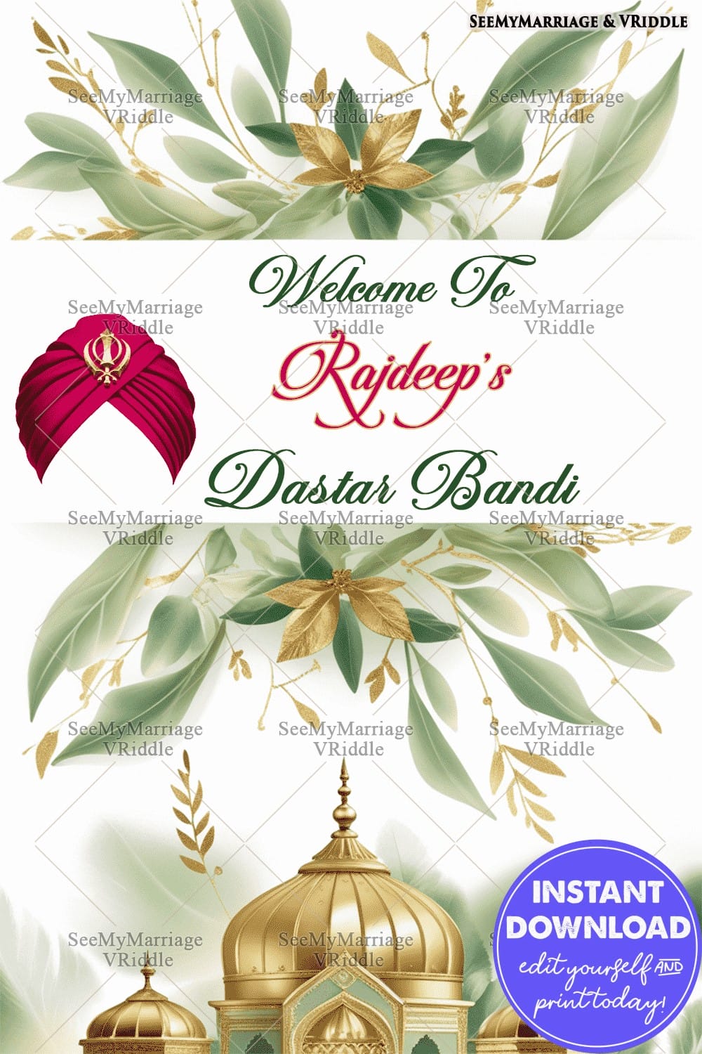 Graceful Dastar Bandi Welcome Banner with Royal Turban and Temple Design