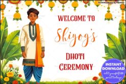 Vibrant Dhoti Ceremony Welcome Banner/Poster with Banana Leaves and Florals