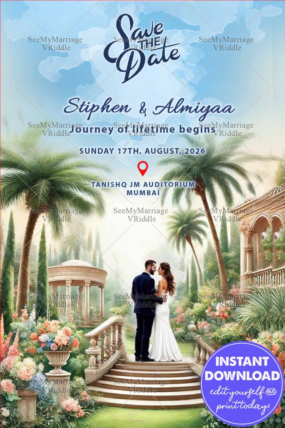 Beautiful Outdoor Save the Date Invitation Design with Garden & Floral Decor
