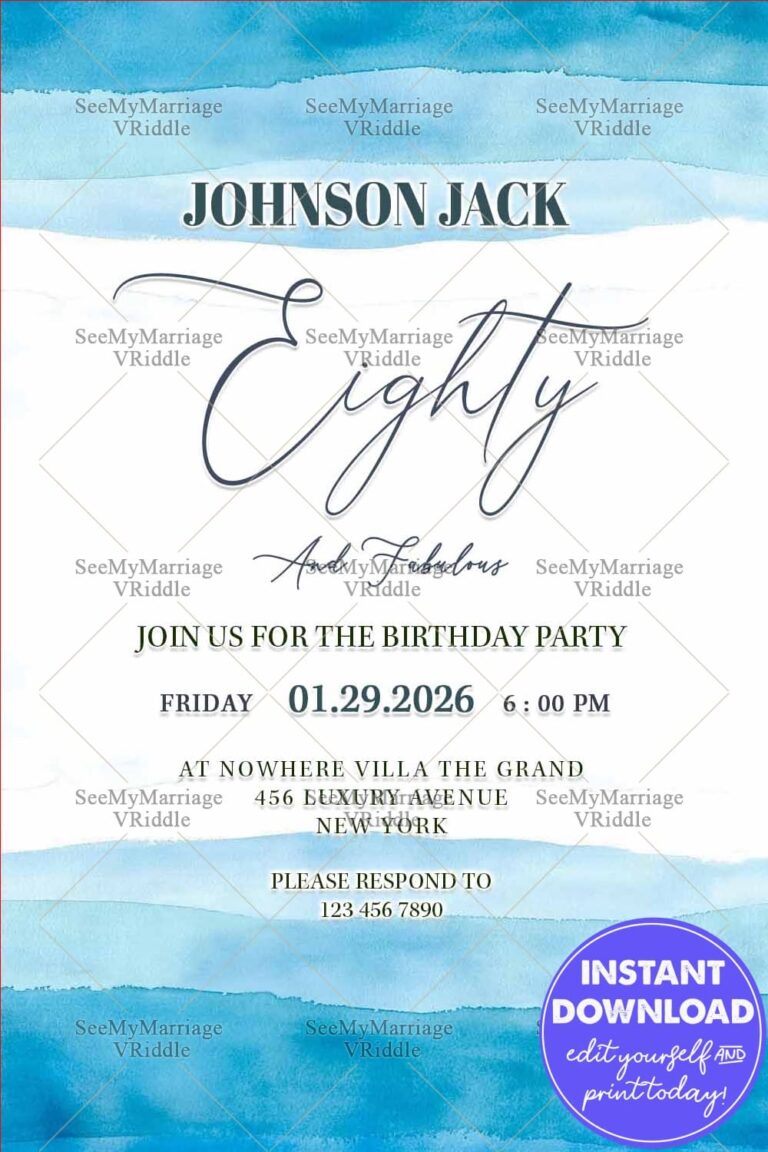 Watercolor Blue & White Theme Birthday Invitation Design