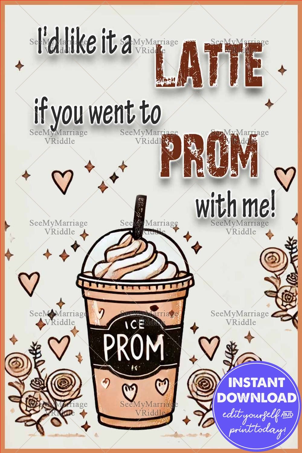 Coffee-Themed Prom Proposal Card with Cute Pun