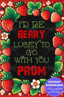 Strawberry Theme Prom Proposal Card with Playful Pun