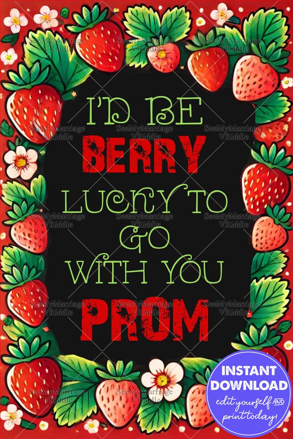Strawberry Theme Prom Proposal Card with Playful Pun