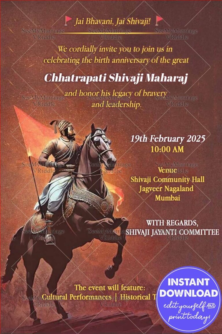 Warrior Tribute Chhatrapati Shivaji Maharaj Jayanti Invitation with Courage & Leadership Theme