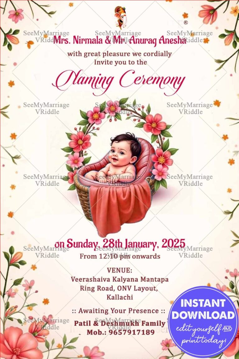 Pastel Theme Naming Ceremony with Smiling Baby Sitting in a Basket and Pink Flowers