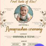 Cream Theme Add Photo Annaprashan Invitation with Floral and Greenery Accents