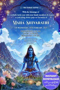 Divine Maha Shivratri Puja Invitation Card with Lord Shiva & Himalayan Background