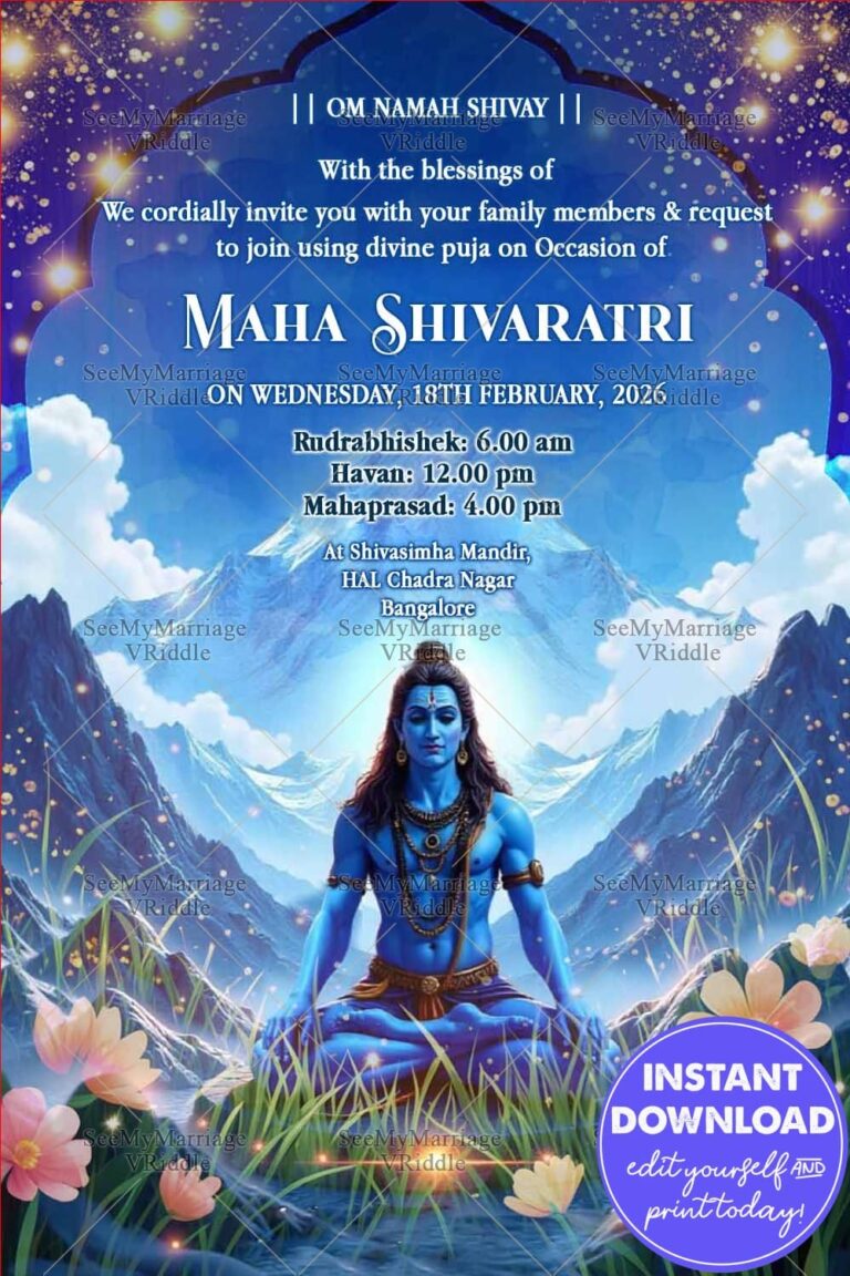 Divine Maha Shivratri Puja Invitation Card with Lord Shiva & Himalayan Background
