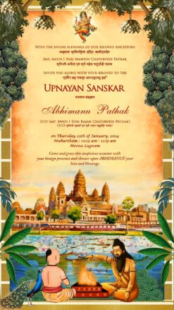 Guru Shishya Upanayan Invitation Video with Temple Heritage, River and Lotus Motifs