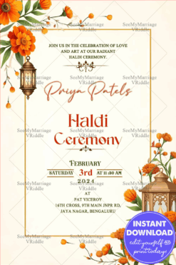 Minimalist Haldi Ceremony Card with Marigold & Festive Details
