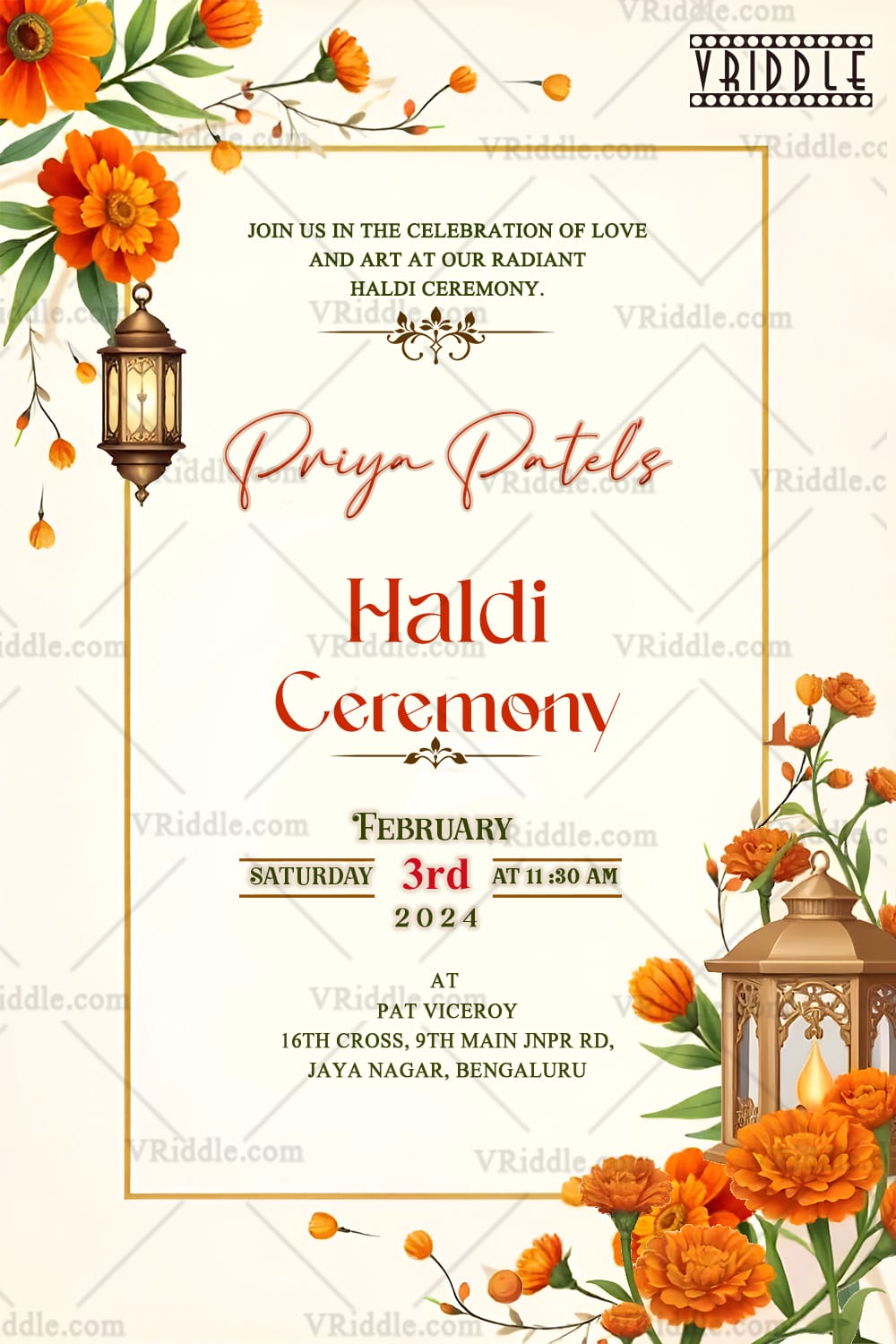 Minimalist Haldi Ceremony Card with Marigold & Festive Details