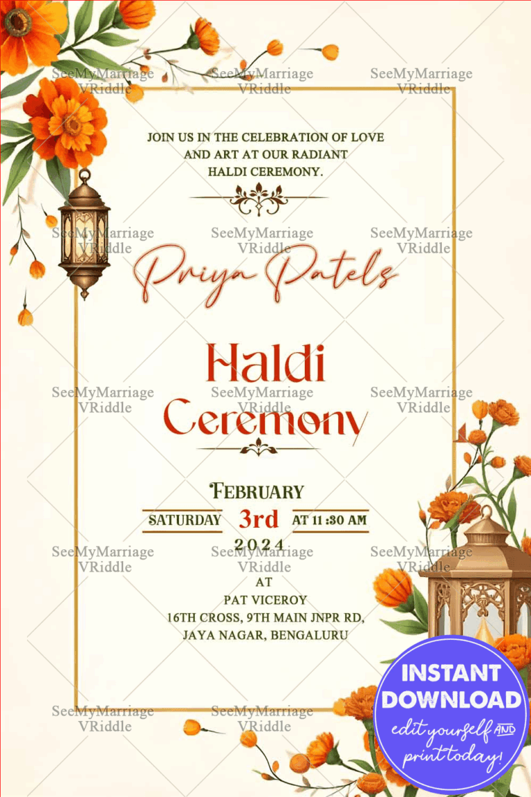 Minimalist Haldi Ceremony Card with Marigold & Festive Details