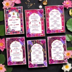 Rajasthani Royal Wedding Invitation Card in Pink florals with Traditional Motifs, Ganesha Blessings, Rich Colors & Floral Accents