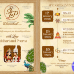 Rustic Elegance Bengali Wedding Invitation Card with Greenery, Peacocks and Add Bride and Groom Photo
