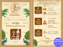 Rustic Elegance Bengali Wedding Invitation Card with Greenery, Peacocks and Add Bride and Groom Photo