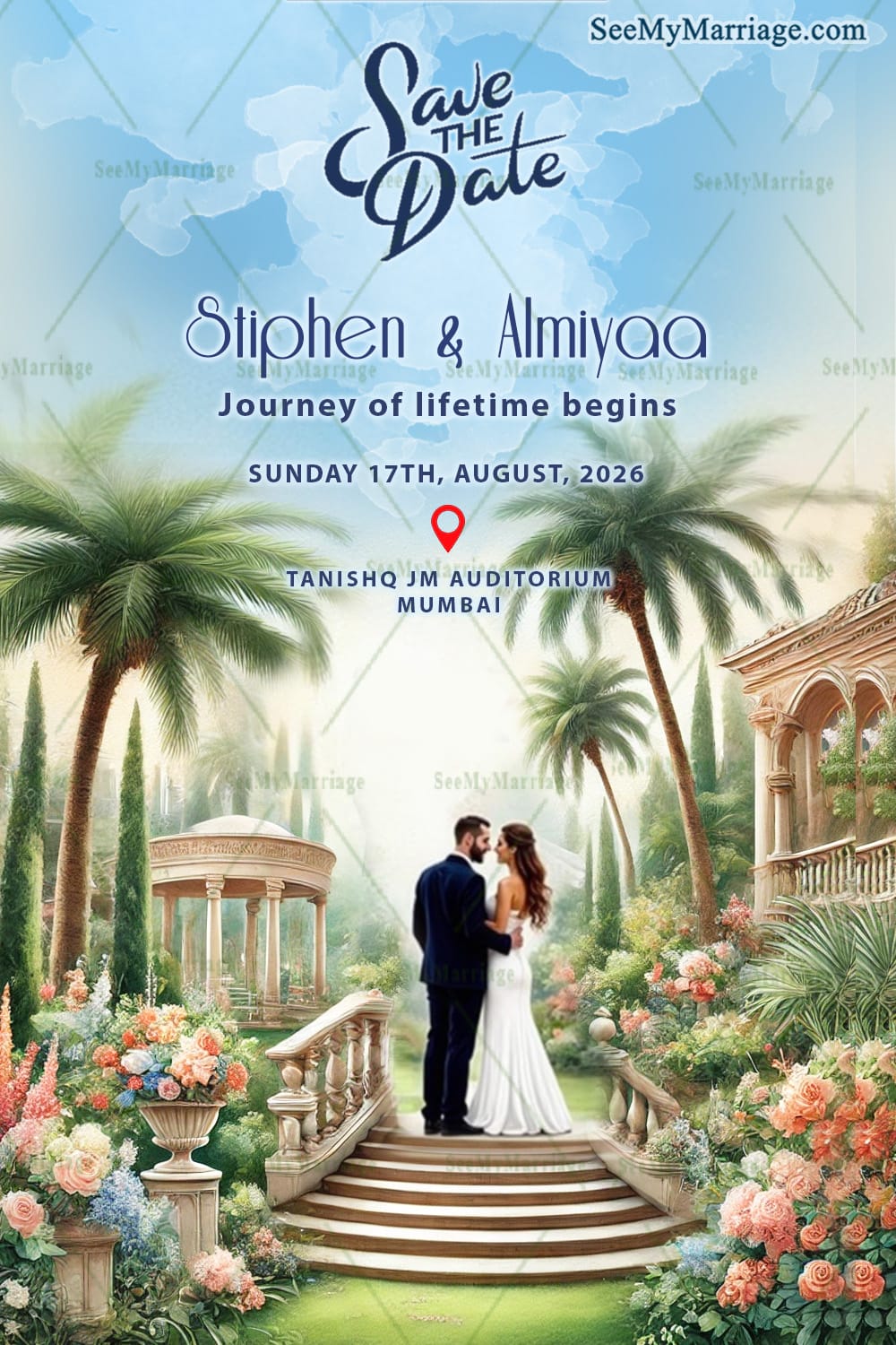 Beautiful Outdoor Save the Date Invitation Design with Garden & Floral Decor