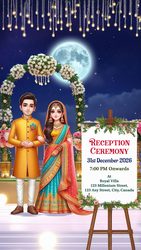 Traditional Couple in Nature Wedding Reception Invitation Video with Royal Attire and Floral Accents