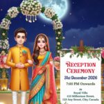 Traditional Couple in Nature Wedding Reception Invitation Video with Royal Attire and Floral Accents