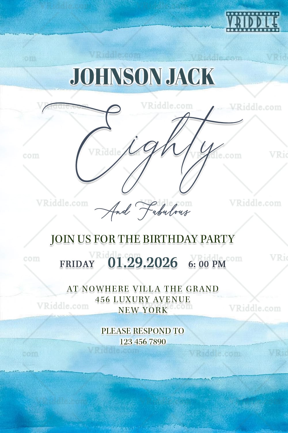 Watercolor Blue & White Theme Birthday Invitation Design