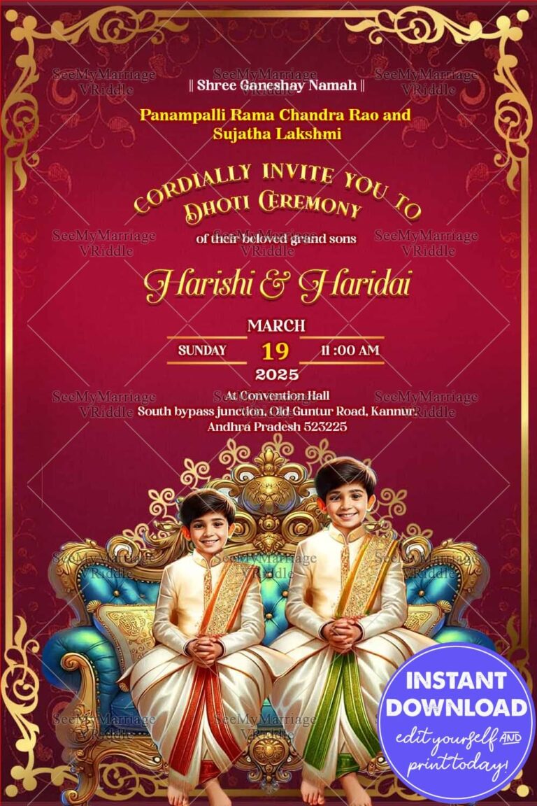 Twin Brothers Dhoti Ceremony Invitation with Red Theme and Festive Vibe