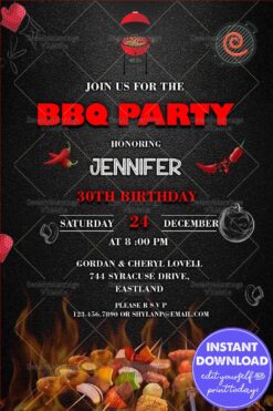 Red & Black Themed BBQ Party Invitation with Fire & Smoke