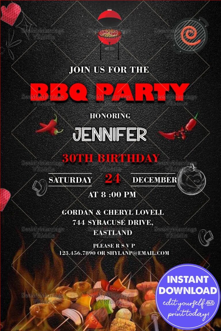 Red & Black Themed BBQ Party Invitation with Fire & Smoke