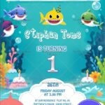 Cartoon Sharks and Ocean Theme for Kids Birthday Party Invitation with Bubbles