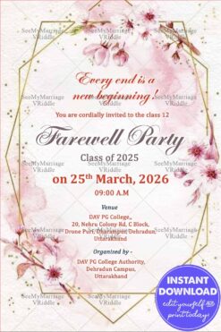 Class Twelfth Farewell Party Invitation with Pink Cherry Blossoms