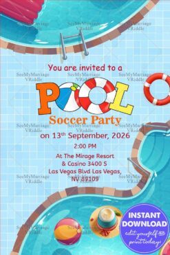 Pool Soccer Party Invitation with Fun and Vibrant Summer Event