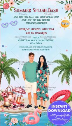 Couple Theme Summer Splash Bash with Drinks, Palm Trees, Floating Inflatables and Sunglasses