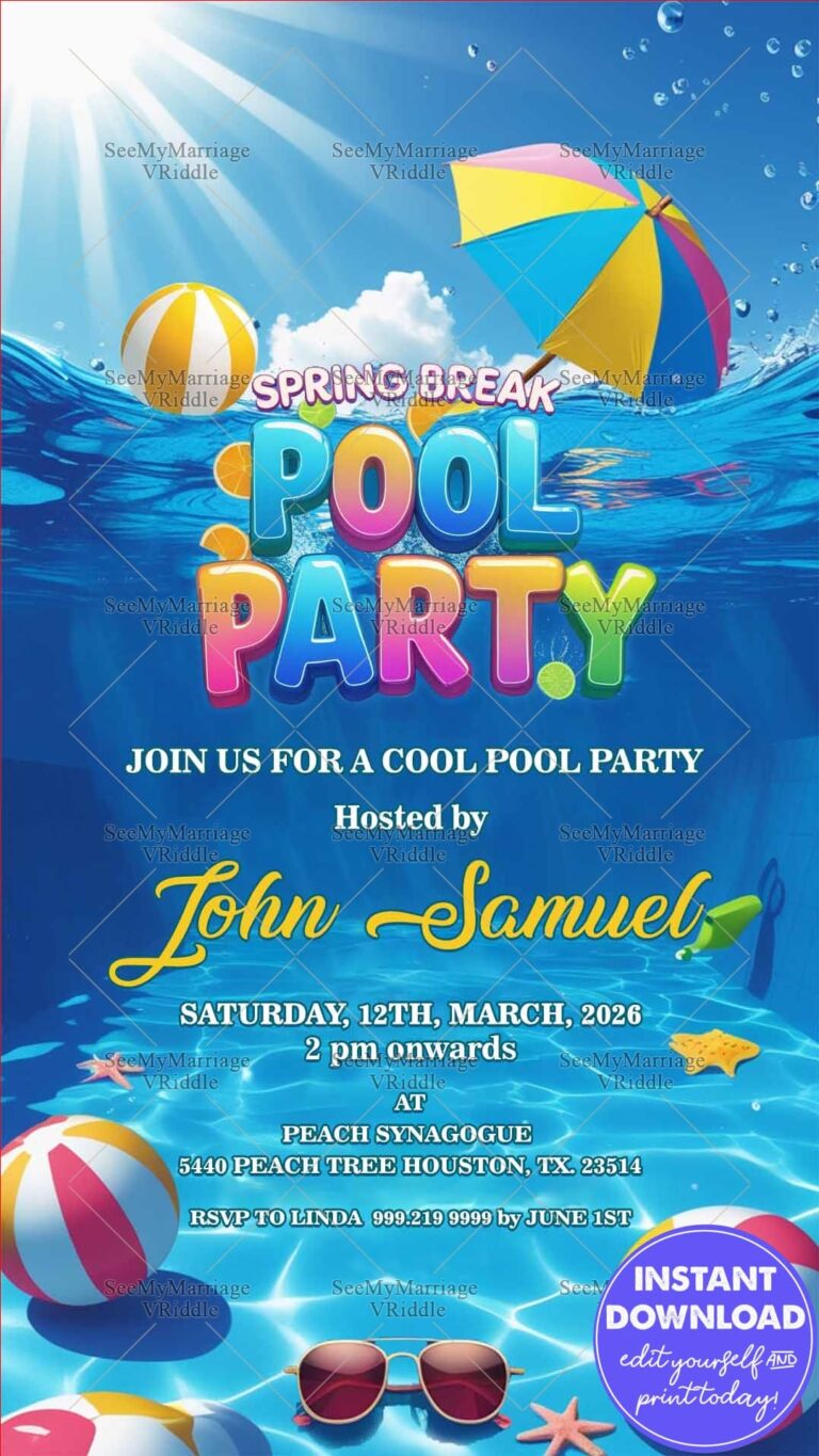Shimmering Water Spring Break Pool Party Invitation with Balls