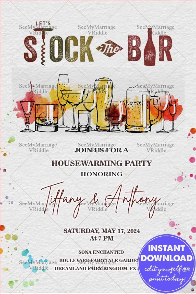 Wine Glasses Theme Housewarming Party Invitation and Cocktail Party with Elegant Textured Design