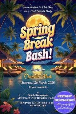 Moonlit Paradise Spring Break Party Invitation with Palm Trees and Magical Ambiance