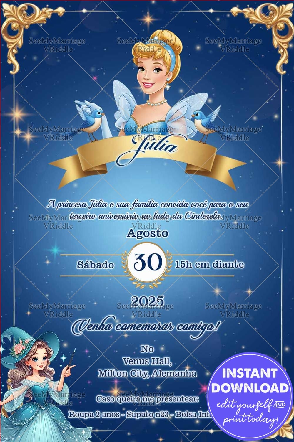Invitación de Cumpleaños Princesa: Tema Cenicienta