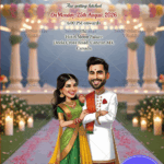 Caricature Save the Date Invitation Card with Couple Standing Close Together in a Joyful Pose