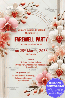 Class Tenth Farewell Party Invitation with Cream Theme and Pink Flowers