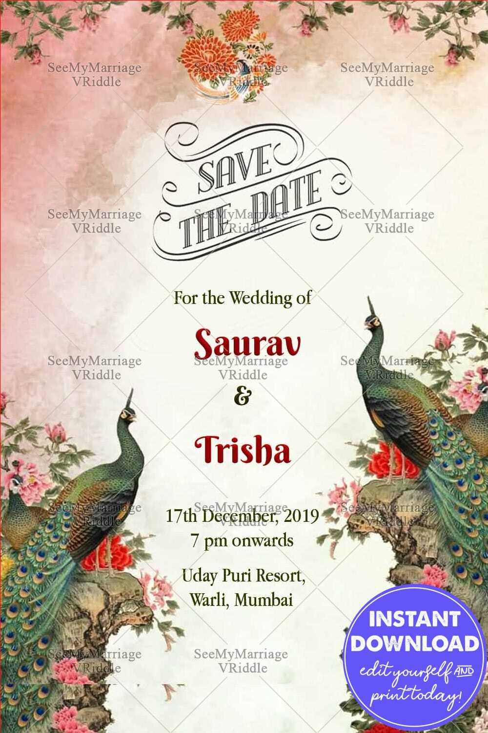 Color Splash Peacock Save The Date Card