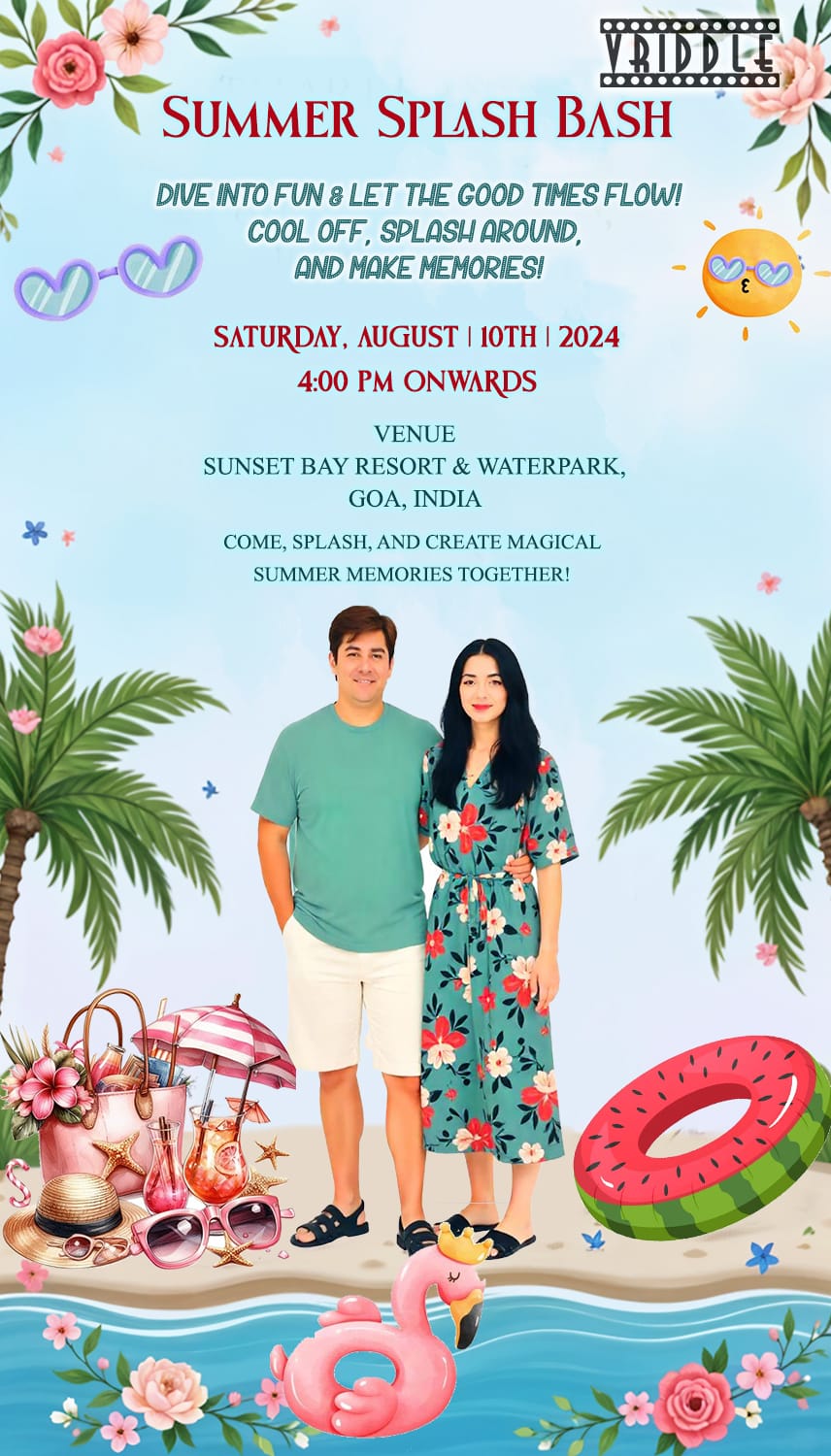 Couple Theme Summer Splash Bash with Drinks, Palm Trees, Floating Inflatables and Sunglasses