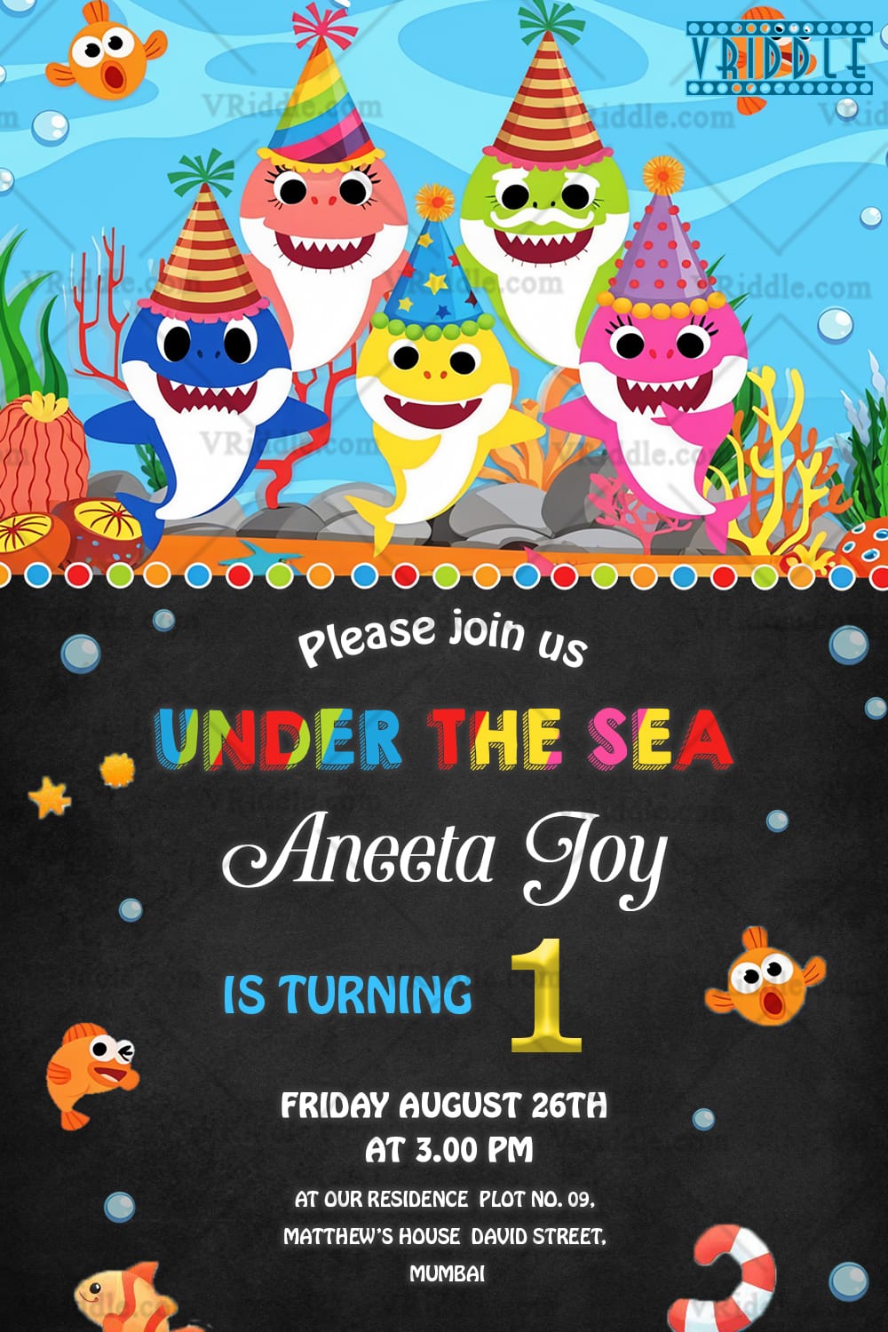 Cute Shark Family Theme for a Kid’s Birthday Party Invitation with Underwater Celebration