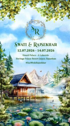 Lakeside & Mountain View Wedding Invitation Video with Lotus Flowers and Mehndi, Mayra, Sangeet, Haldi
