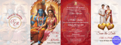 Lord Rama and Sita Wedding Invitation Cards Set with South Indian Bride & Groom Illustration, Traditional Design