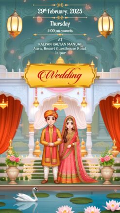Lotus Pond and Golden Ganesha Wedding Invitation Video with Floral Arch and Reception, Save The Date