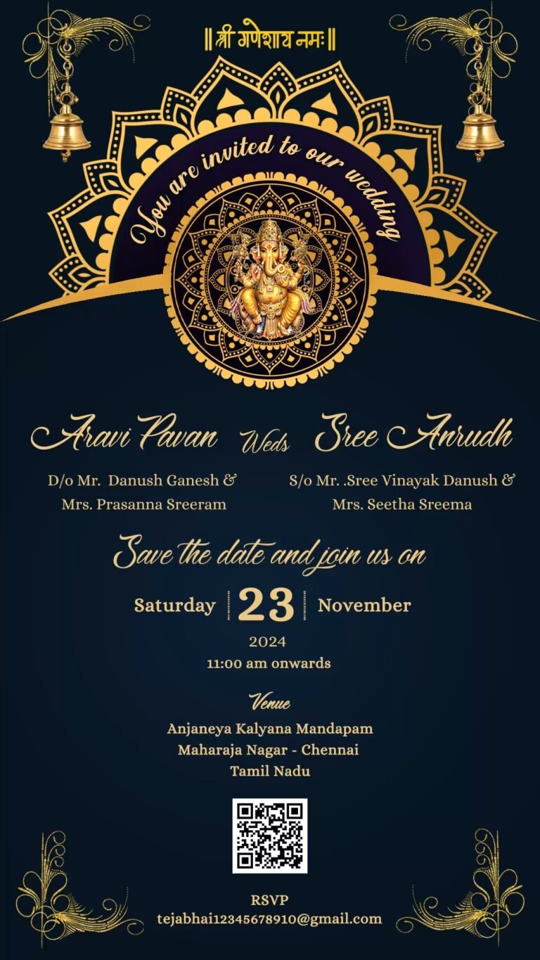Mandala Theme Hindu Wedding Invitation Video with Navy Blue Background and QR Code