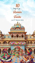 Palace Theme Rajasthani Wedding Countdown Invitation Video with Bride and Groom Illustration
