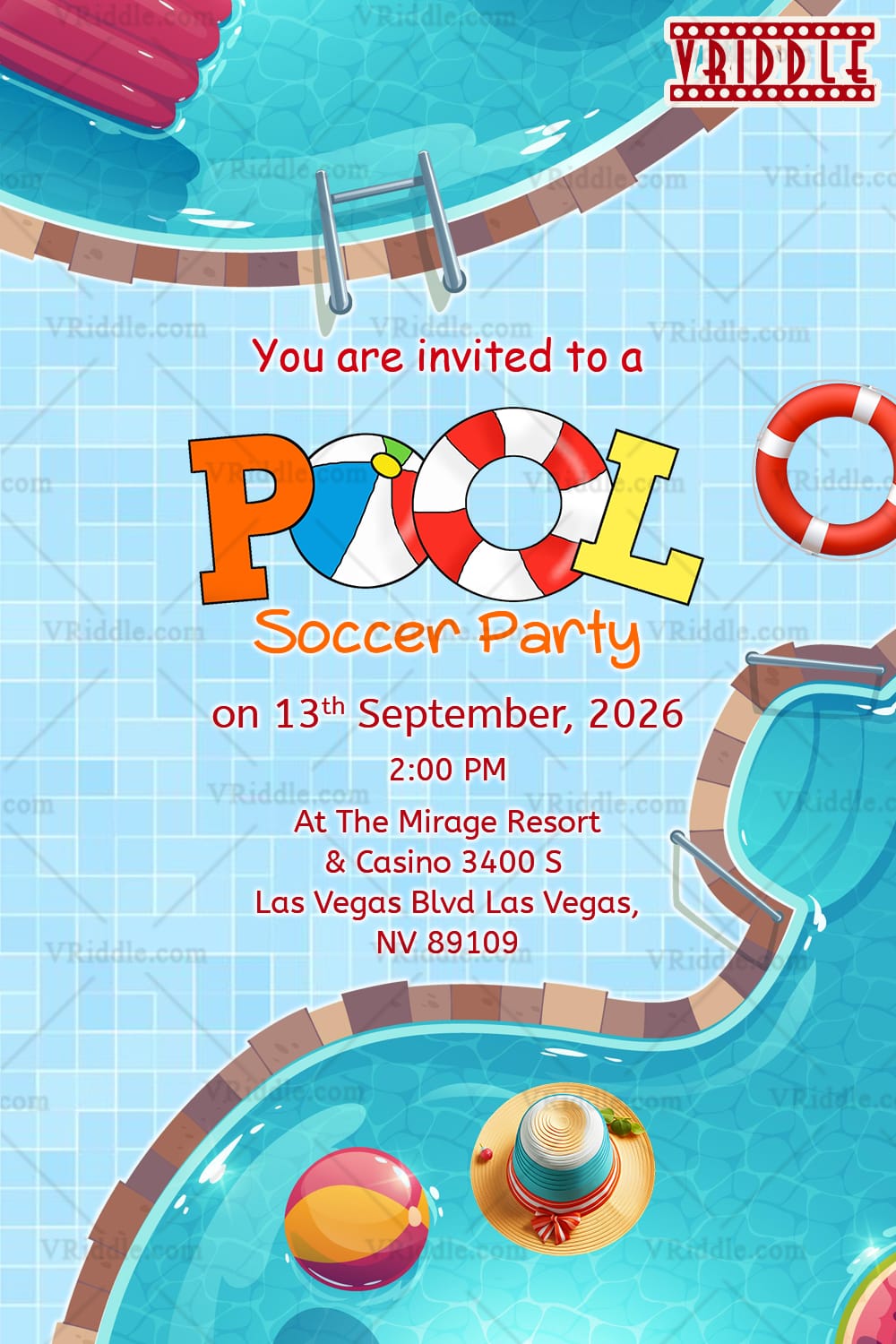 Pool Soccer Party Invitation with Fun and Vibrant Summer Event