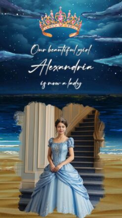 Quince Party Celebration Invitation Video with Ocean Themed, Pink Dress Girl and Moonlit