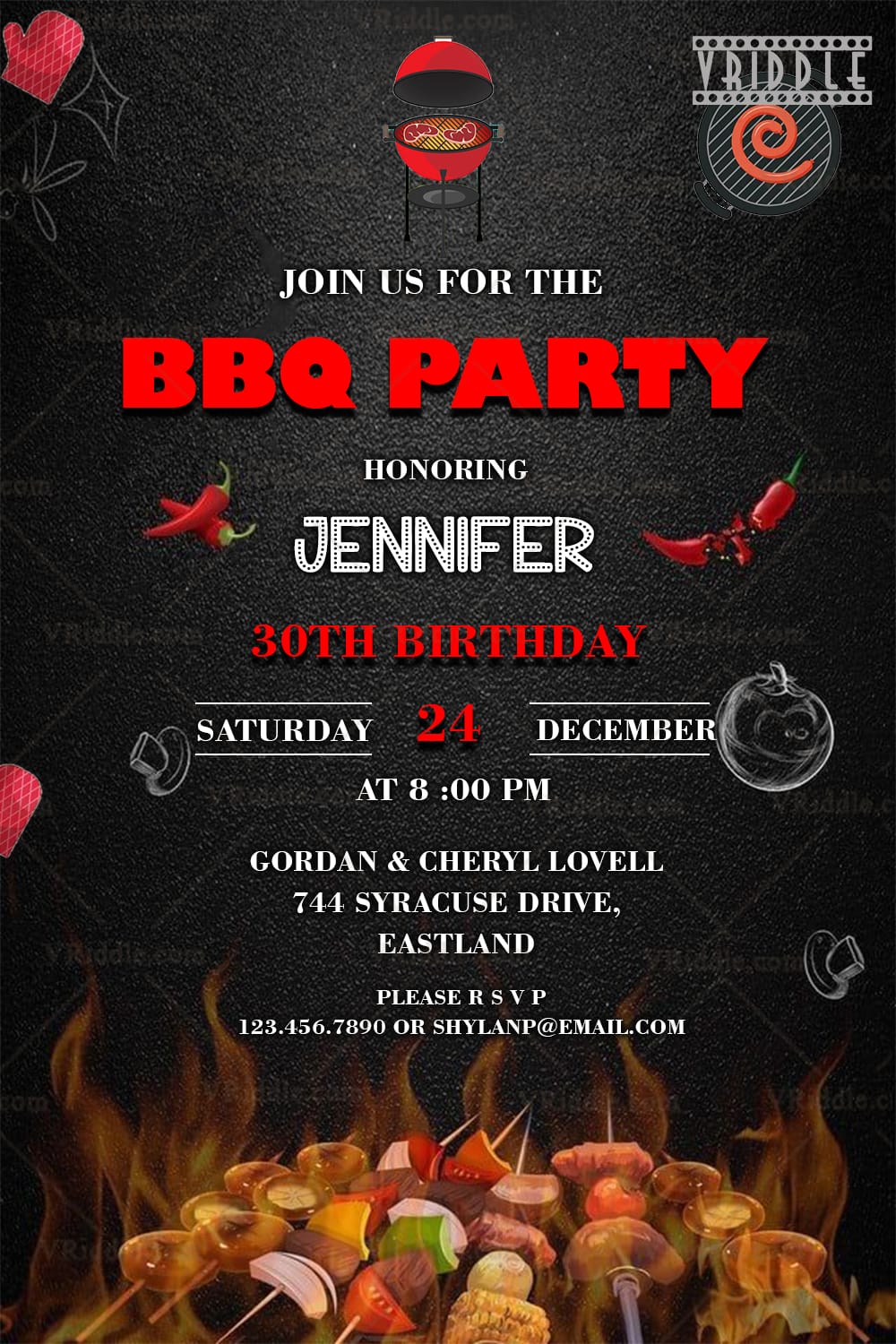 Red & Black Themed BBQ Party Invitation with Fire & Smoke