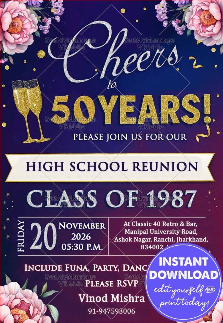 High School Reunion Party Invitation with Celebrating The 50-Year Anniversary of the Class