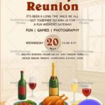 Cream-Themed Family Reunion Invitation Card with Dining Table, Food, and Wine Bottles